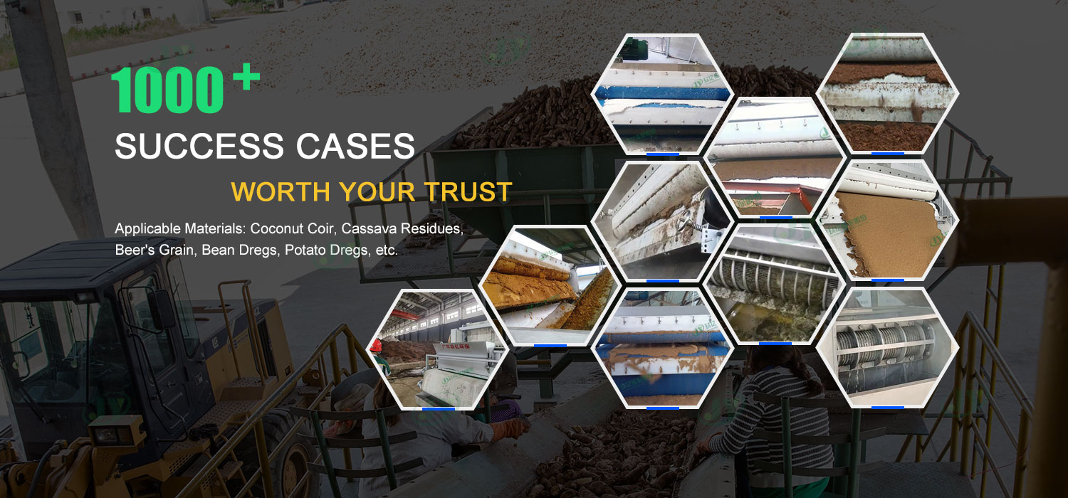 Materiale aplicabileaCocos de nucă de cocose Reziduuri de maniocntCereale de bere GDreguri de fasole DDreguri de cartofi Detc.s, etc. Perfect Details Create Leading Dewatering Machine